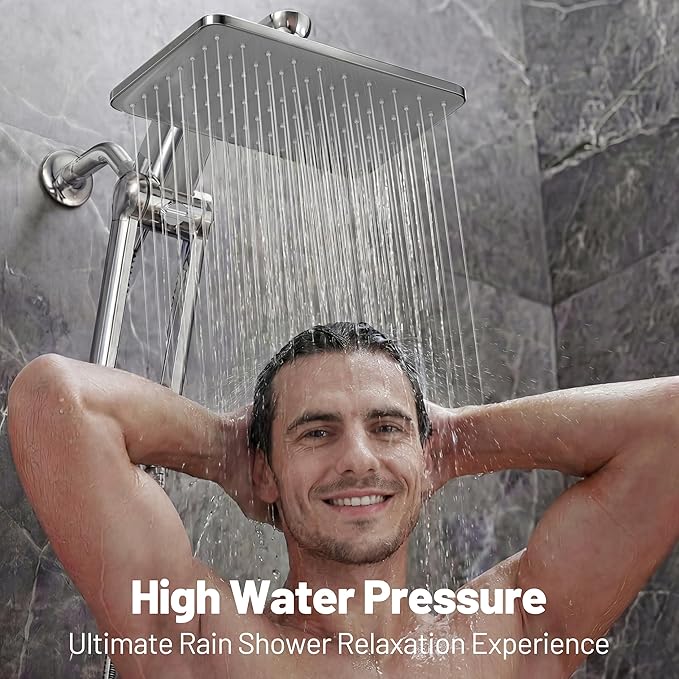 Dual Filtered Rainfall Handheld Shower Head Spray Combo, DAKINGS 7-Mode Shower Head With Handheld Spray Combination, Upgraded 11-Inch High Flow Rain Handheld Spray Combo With Fixed Showerhead, Chrome