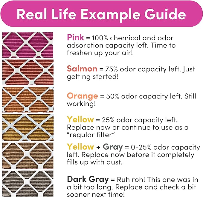 16x30x1 Air Filter by Colorfil | Color Changing Filters for Cat and Dog Odor | MERV 8 Furnace AC Filter for Pet Hair and Dust | 15.75"x29.75"x0.75" Exact Size | Pack of 6