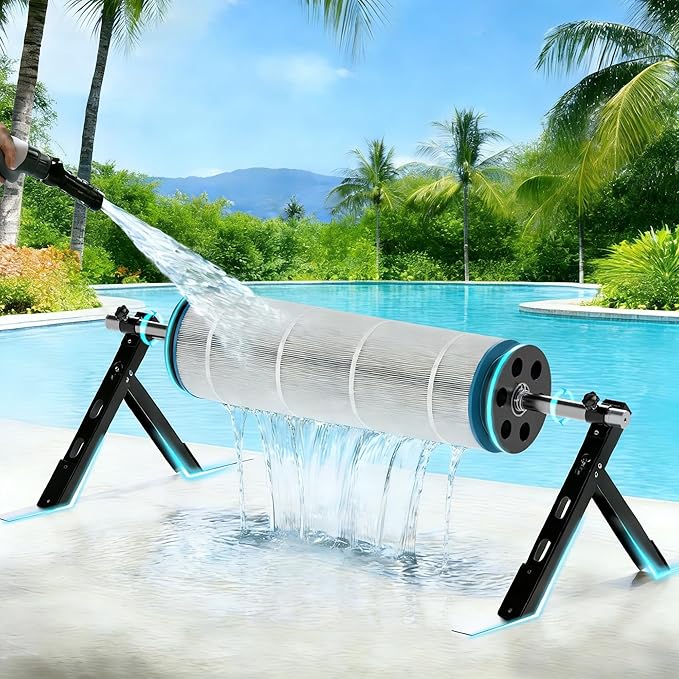 Pool Cartridge Filter Cleaner Tool with Stand, Filter Cleaner and Adapter Compatible with 3", 4", and 6" Cartridges, Sturdy Frame for Durable & Efficient Cleaning (Filter Cartridge Not Included)