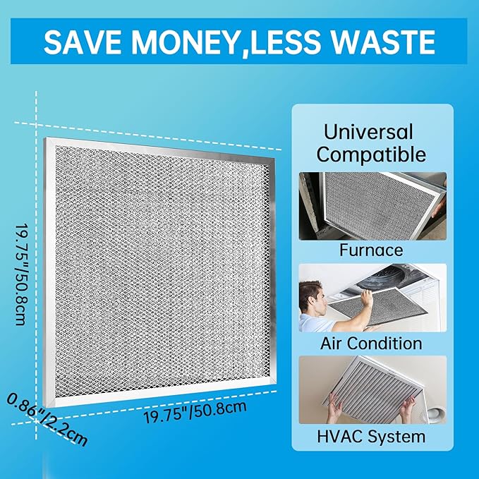 UBeesize 20x20x1 Reusable Air Filter - Washable, MERV 8,Permanent, Electrostatic - Lasts a Lifetime - Enjoy Fresher Air in Home and Office HVAC AC Furnace Systems (Actual Size: 19.75x19.75x0.8 Inch)