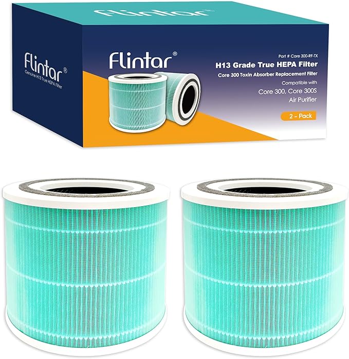 Core 300 Toxin Absorber Replacement Filters, Made in TAIWAN, Compatible with LEVOIT Core 300, Core 300S VortexAir Air Purifier, H13 Grade True HEPA Filter, Core 300-RF-TX, 2-Pack