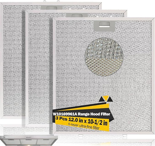 Upgrade 5-layer W10169961A Range Hood Filter Replacement Compatible with Whirlpooll Stove Hood Vent Filter 10.5" x 12" 3PCS Aluminum Mesh Hood Grease Filter Fits Ikea Kitchen Aid Jenn Air Range Hoods