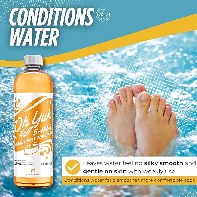 Oh Yuk 5 in 1 Weekly Hot Tub Chemicals - Hot Tub Clarifier, Cleaner & Water Conditioner - Helps Reduce Cloudiness, Support Water Balance & Combat Buildup - 2 Pack