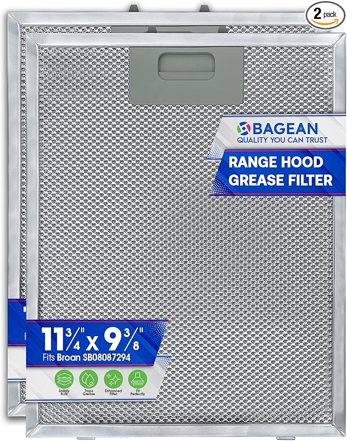 Bagean Stove Hood Vent Filter 11.75” x 9.40” SB08087294 Compatible with Broan Range Hood Filter Replacement - Aluminum Screen for Kitchen Overhead Fan - Blocks Grease & Filters over Oven Air (2-Pack)