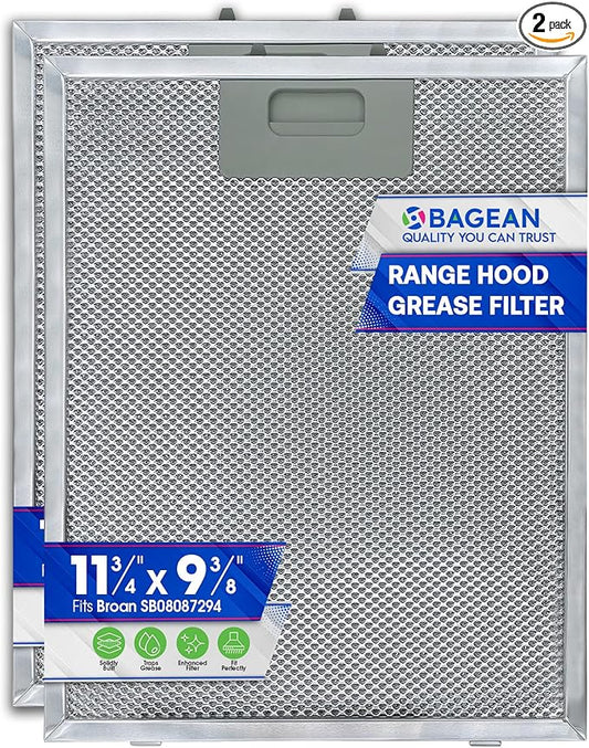Bagean Stove Hood Vent Filter 11.75” x 9.40” SB08087294 Compatible with Broan Range Hood Filter Replacement - Aluminum Screen for Kitchen Overhead Fan - Blocks Grease & Filters over Oven Air (2-Pack)