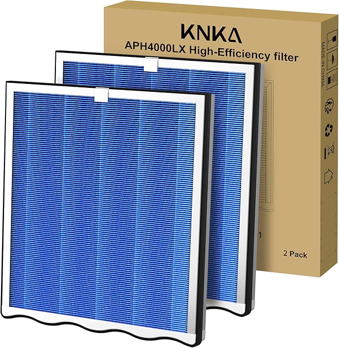 KNKA Genuine Air Purifier Replacement Filter for APH4000, 2-Pack HEPA & Activated Carbon Filters, Captures Pet Dander, Pet Odors, Allergens, Dust & Pollen, Pet Care Filter – Blue