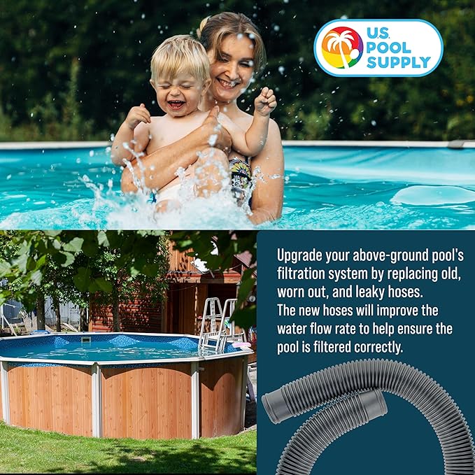 U.S. Pool Supply 1.5" Heavy-Duty Above Ground Pool Hose Replacement Kit - 2 Silver 6 Foot Hoses, 2 Connection Adapters, 4 Clamps - Compatible with Intex Filter Pumps