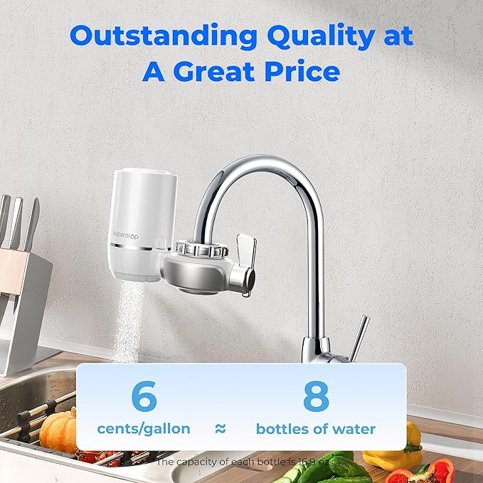 Waterdrop FC-01 Water Filter for Sink Faucet, NSF Certified Water Purifier, Tap Water Faucet for Kitchen Sink, Reduces Chlorine, Lead-Free Material, Easy Installation, 320 Gallons, 4 Filters