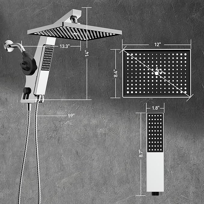MakeFit Filtered Rain Shower Head with Handheld Combo High Pressure 12'' Rainfall Shower Heads & Hidden Detachable Wand Dual Showerhead Water Softener for Hard Water Easy Filter Replacement