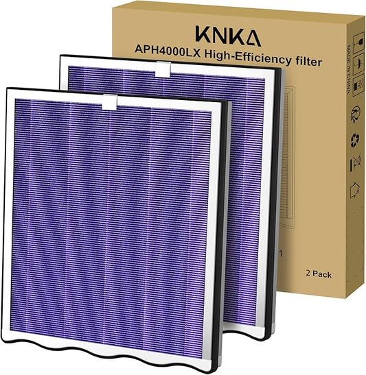 KNKA Genuine Air Purifier Replacement Filter for APH4000, 2-Pack HEPA & Activated Carbon Filters, Captures Smoke, Cooking & Tobacco Odors, Reduces Exhaust & Household Odors, Smoke Filter – Purple