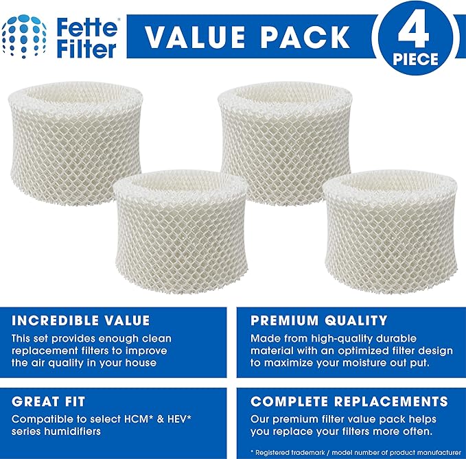 Fette Filter - 4 Pack Premium Humidifier Filters Compatible with Honeywell Humidifier Filter HAC-504, HAC-504AW & Honeywell Filter A & Cool Mist Humidifiers (QTY 4)