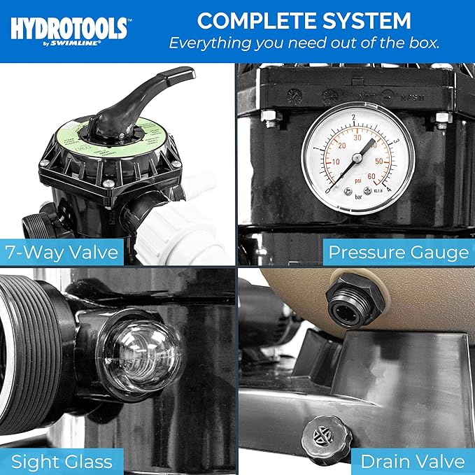 SWIMLINE Sand Filter Pump for Above Ground Pool - 22'', 1.5 HP, 4980 GPH Pump flow rate, 7 way Multi port valve, Easy Installation