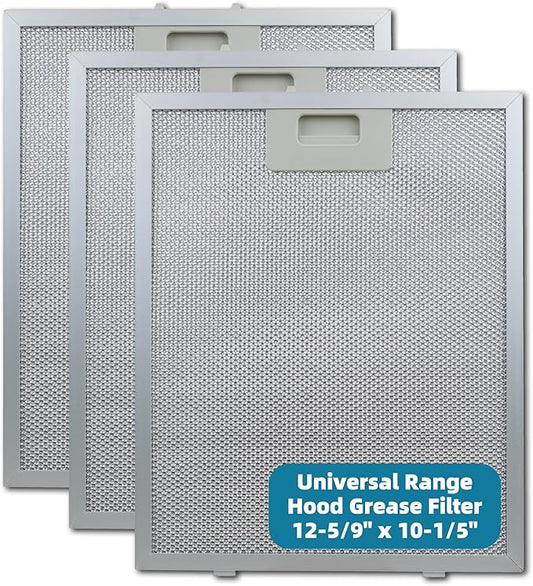 3-Pack Universal Range Hood Grease Filter, 12-5/9" x 10-1/5" (12.56”x10.2”) Aluminum Mesh Filter – 5-Layer Design for Most Standard Kitchen Vent Hoods, Easy to Clean & Dishwasher Safe