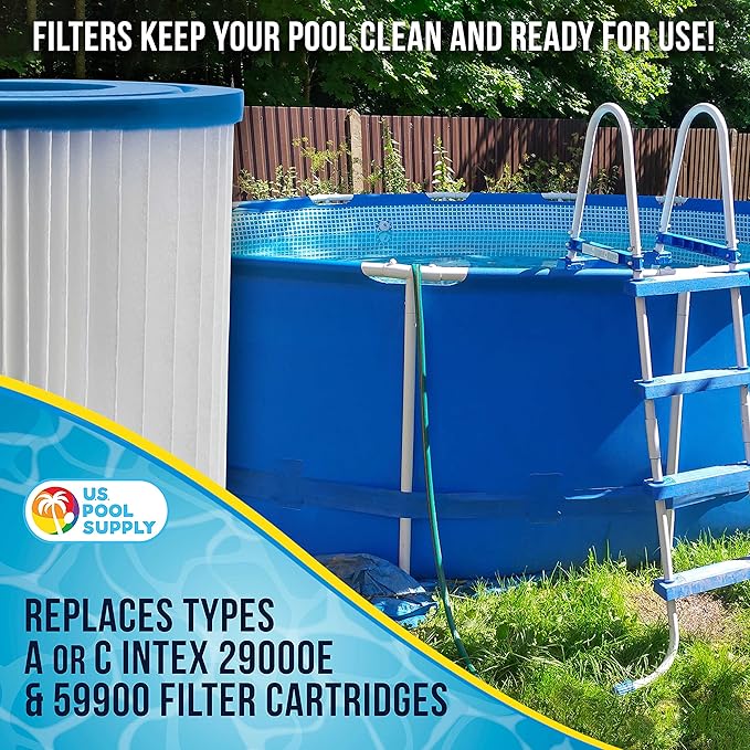 U.S. Pool Supply 4 Pack of Universal Replacement Filter Cartridges, Type A or C - Compatible with Above Ground Swimming Pool Pumps Using Type A or C Filters - Provides Premium Clean Water Filtration