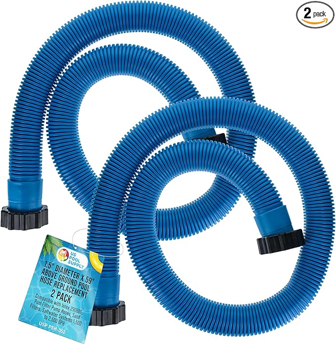 U.S. Pool Supply Above Ground Pool Hose Replacement 1.5" Diameter x 59" Long, Pack of 2, Blue - Compatible with Intex 29060E, Pool Filter Pump Hoses, Sand Filters, Saltwater Systems 1,500 to 2,500 GPH