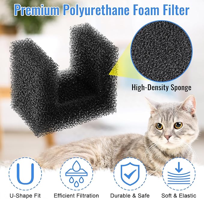 Enhon 20 Pack Foam Filters Replacement for Pet Fountains Compatible with Petsafe Viva 64oz & 140oz, Cat Dog Drinking Water Fountain Sponge Filters for Debris Removal, Pump Protection & Filtration