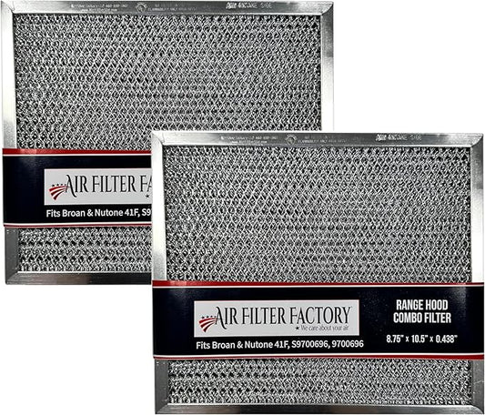 Air Filter Factory Stove Fan Filter 41F, 97007696, 97005687 Replacement For Broan Nutone Range Hood Grease Mesh Charcoal Carbon Combo Filter 8.75 x 10.5 x .44 Inches 2-Pack