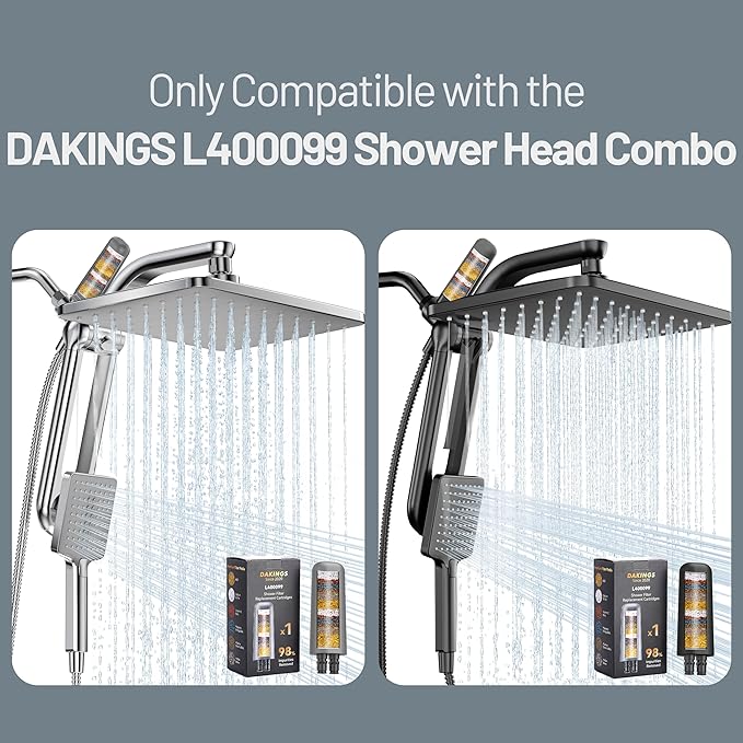 2-Pack Black Shower Head Filter Replacement for L400099 DAKINGS Matte Black Filtered Rainfall Shower Head Combo, Remove Chlorine, Reduces Dry Itchy Skin
