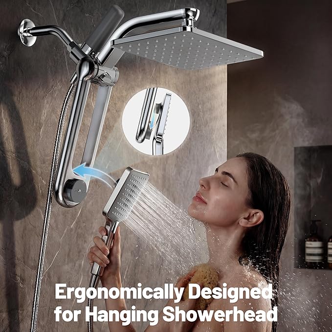 Dual Filtered Rainfall Handheld Shower Head Spray Combo, DAKINGS 7-Mode Shower Head With Handheld Spray Combination, Upgraded 11-Inch High Flow Rain Handheld Spray Combo With Fixed Showerhead, Chrome