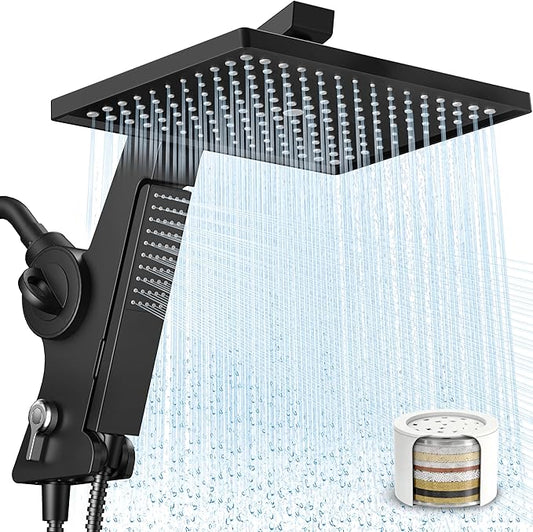 MakeFit Filtered Rain Shower Head with Handheld Combo High Pressure 12'' Rainfall Shower Heads & Hidden Detachable Wand Dual Showerhead Water Softener for Hard Water Easy Filter Replacement