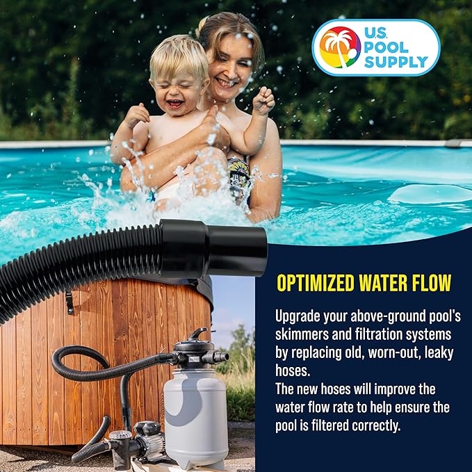U.S. Pool Supply 3 Foot Heavy-Duty Above Ground Pool Hose, 1.5" - Black Replacement Filter Connecting Hose, Flexible Spiral Wound EVA - Compatible with Intex for Pool Filter Pumps - Skimmer Pump