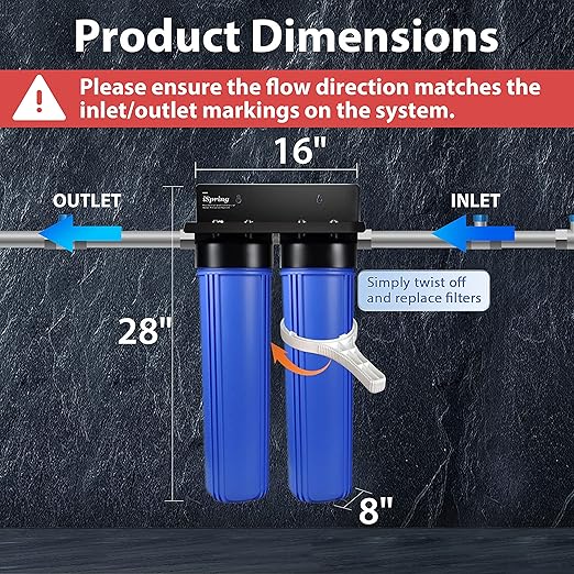 iSpring Lead-Reducing Whole House Water Filter System, Also Targets Chlorine, Taste, and Odor, 2-Stage Commercial-Grade 20" x 4.5" Industry Standard-Sized Filters, 1" Inlet/Outlet, Model: WGB22B-PB