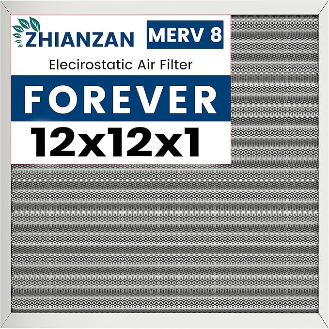 12x12x1 HVAC Furnace Air Filter, Lasts a Lifetime, Washable, the Last HVAC Filter You Will Ever Buy, Healthier Home or Office, Merv 8(Actual Size:11.69x11.69x0.82 Inch)