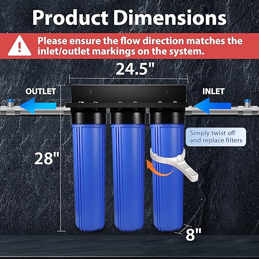 iSpring WGB32B-KS Whole House Water Filter System, 3-Stage Filtration, Reduces Heavy Metals, Hydrogen Sulfide, Chlorine, Chloramine, Sediments