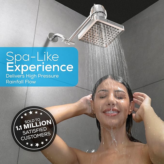 SparkPod Shower Head - High Pressure Rain - Premium Quality Luxury Design - Easy Clean Adjustable Replacement for Your Bathroom Shower Heads (Polished Chrome Finish, 6 Inch Square)
